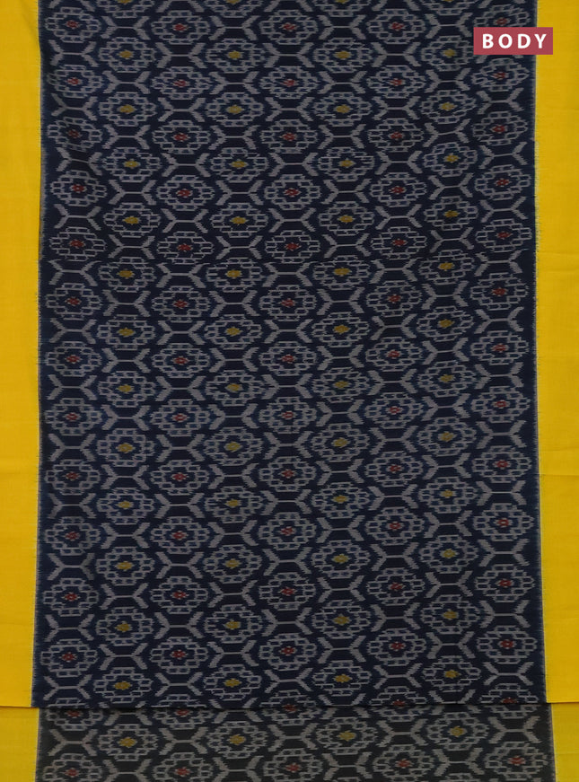 Ikat cotton saree peacock blue and yellow with allover ikat weaves and simple border
