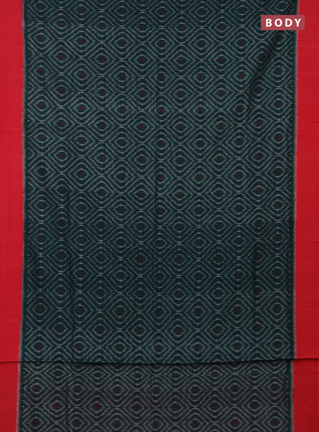 Ikat cotton saree peacock green and pink with allover ikat weaves and simple border