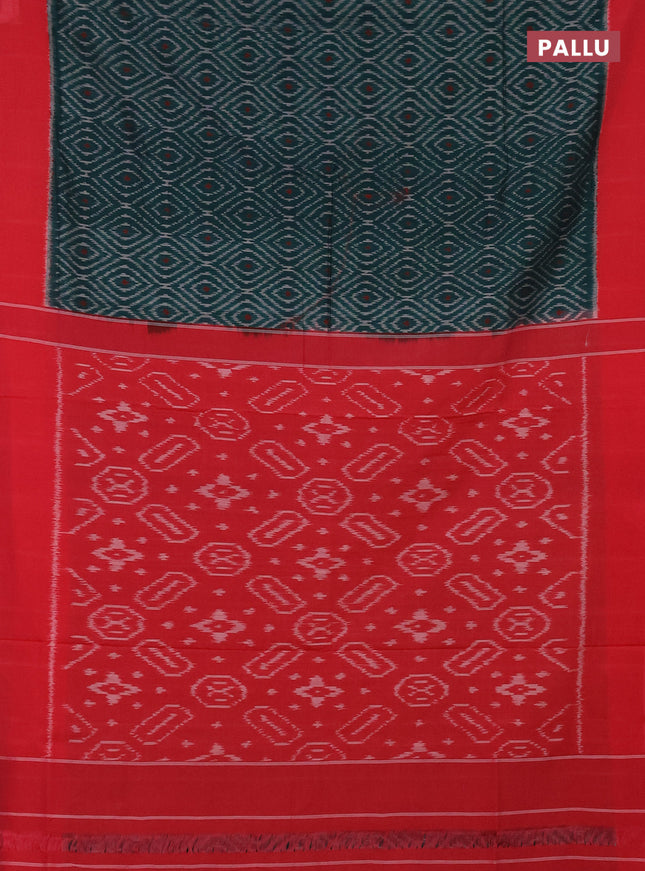 Ikat cotton saree peacock green and pink with allover ikat weaves and simple border