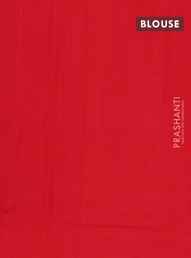 Ikat cotton saree peacock green and red with allover ikat weaves and simple border