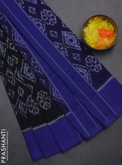 Ikat cotton saree black and blue with allover ikat weaves and simple border