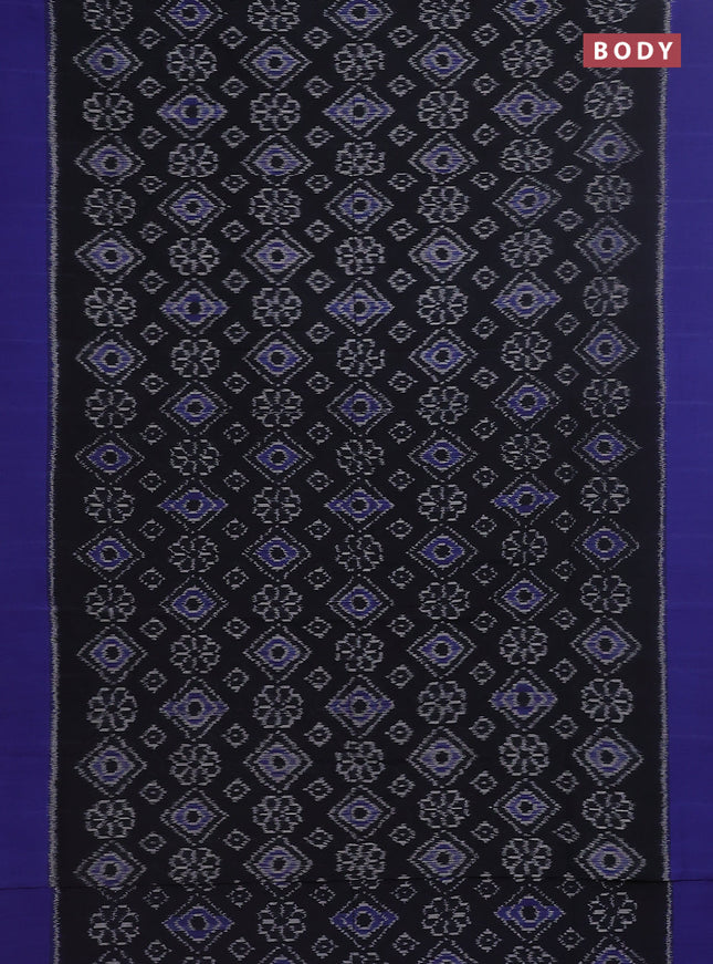 Ikat cotton saree black and blue with allover ikat weaves and simple border