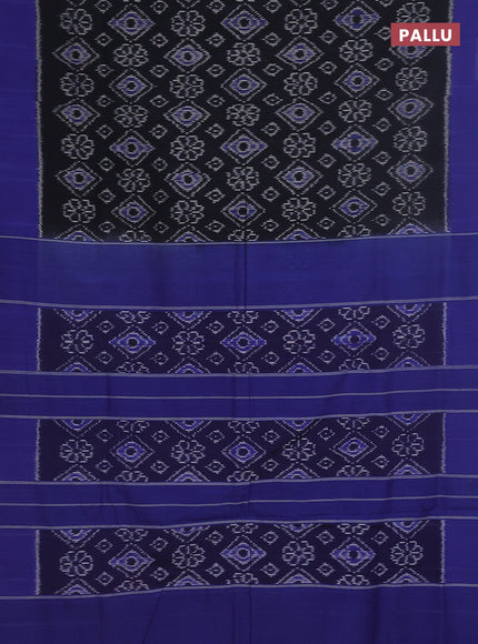 Ikat cotton saree black and blue with allover ikat weaves and simple border