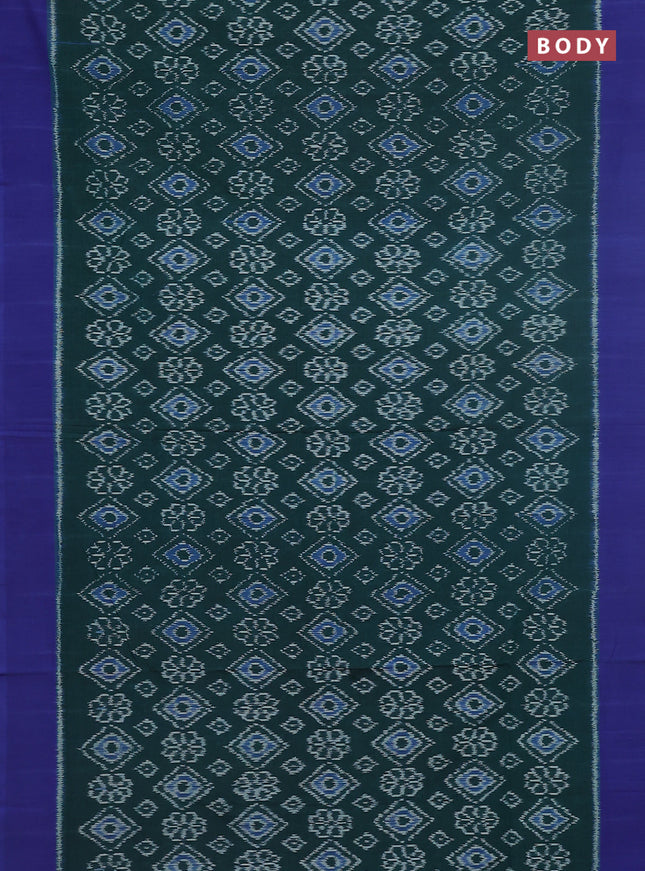 Ikat cotton saree green and blue with allover ikat weaves and simple border