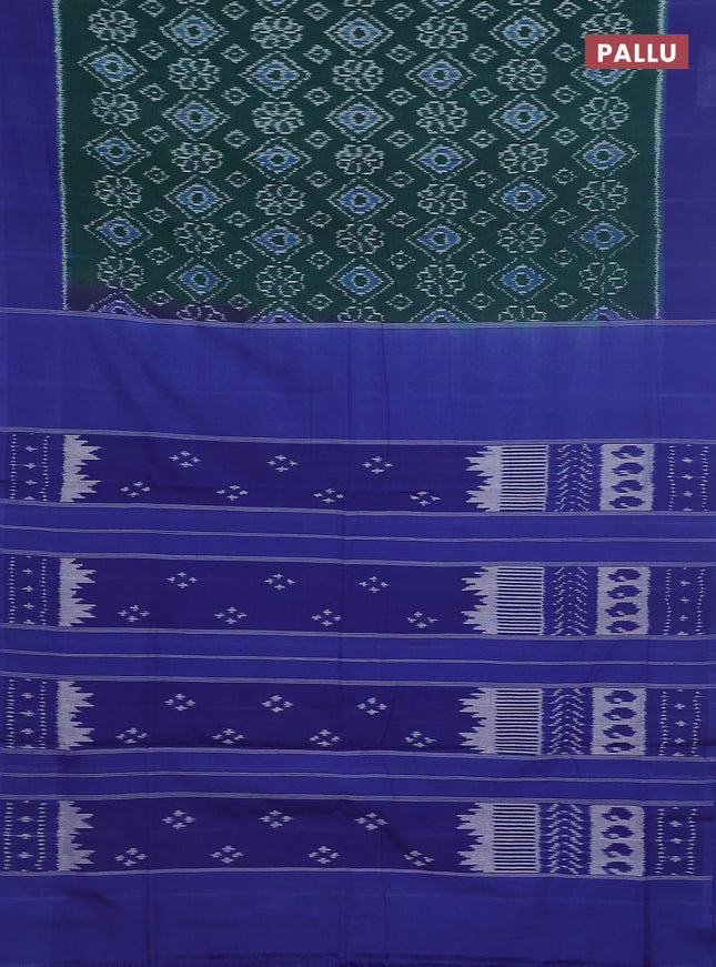 Ikat cotton saree green and blue with allover ikat weaves and simple border