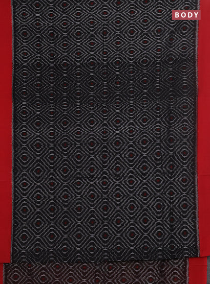 Ikat cotton saree black and red with allover ikat weaves and simple border