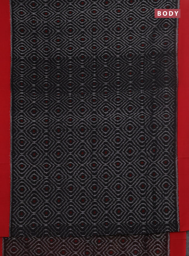 Ikat cotton saree black and red with allover ikat weaves and simple border
