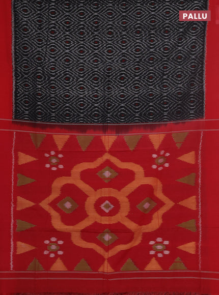 Ikat cotton saree black and red with allover ikat weaves and simple border