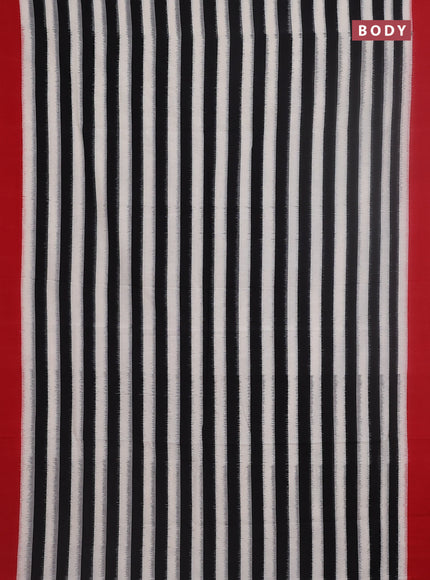 Ikat cotton saree off white black and red with stripes pattern and simple border