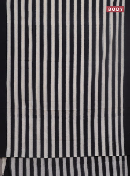 Ikat cotton saree off white. and black with stripes pattern and simple border