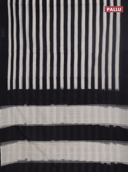 Ikat cotton saree off white. and black with stripes pattern and simple border