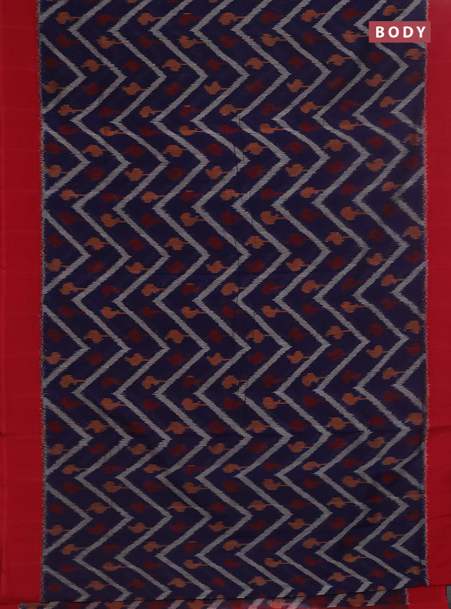 Ikat cotton saree dark blue and red with allover zig zag ikat weaves and simple border