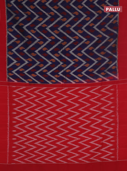 Ikat cotton saree dark blue and red with allover zig zag ikat weaves and simple border