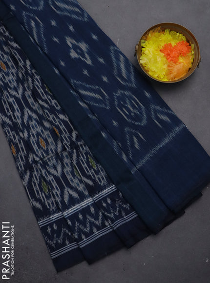 Ikat cotton saree peacock blue with allover ikat weaves and ikat style border
