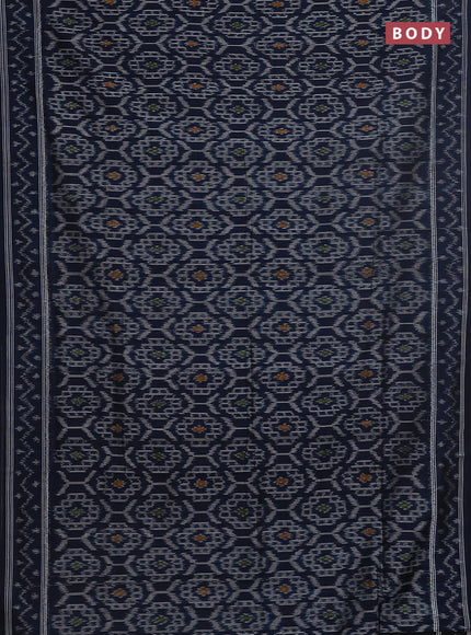 Ikat cotton saree peacock blue with allover ikat weaves and ikat style border