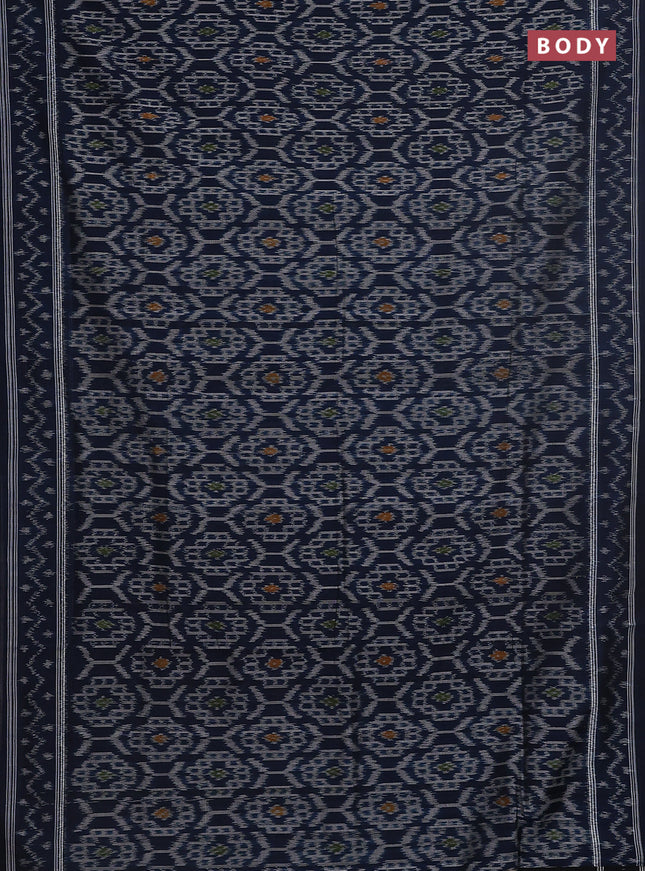 Ikat cotton saree peacock blue with allover ikat weaves and ikat style border