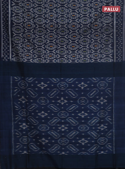 Ikat cotton saree peacock blue with allover ikat weaves and ikat style border