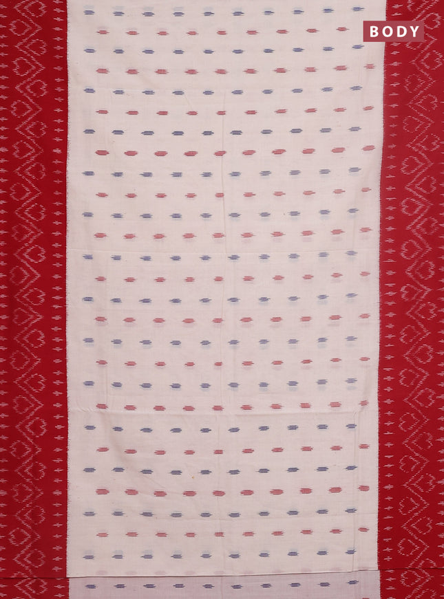 Ikat cotton saree cream and red with allover ikat butta weaves and long ikat style border