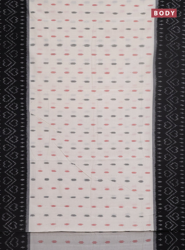 Ikat cotton saree off white and black with allover ikat butta weaves and long ikat style border