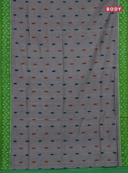 Ikat cotton saree grey and green with allover ikat butta weaves and ikat style border