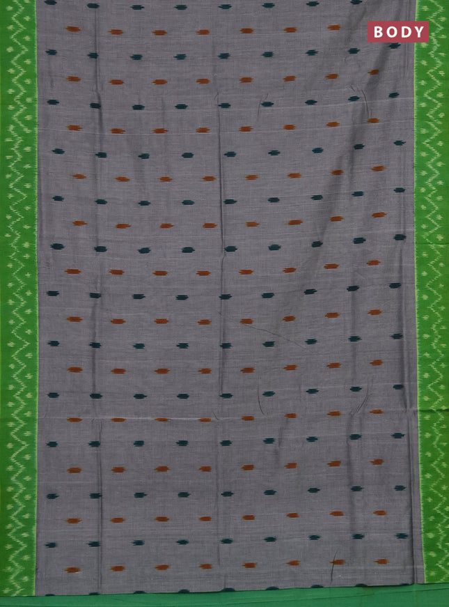 Ikat cotton saree grey and green with allover ikat butta weaves and ikat style border