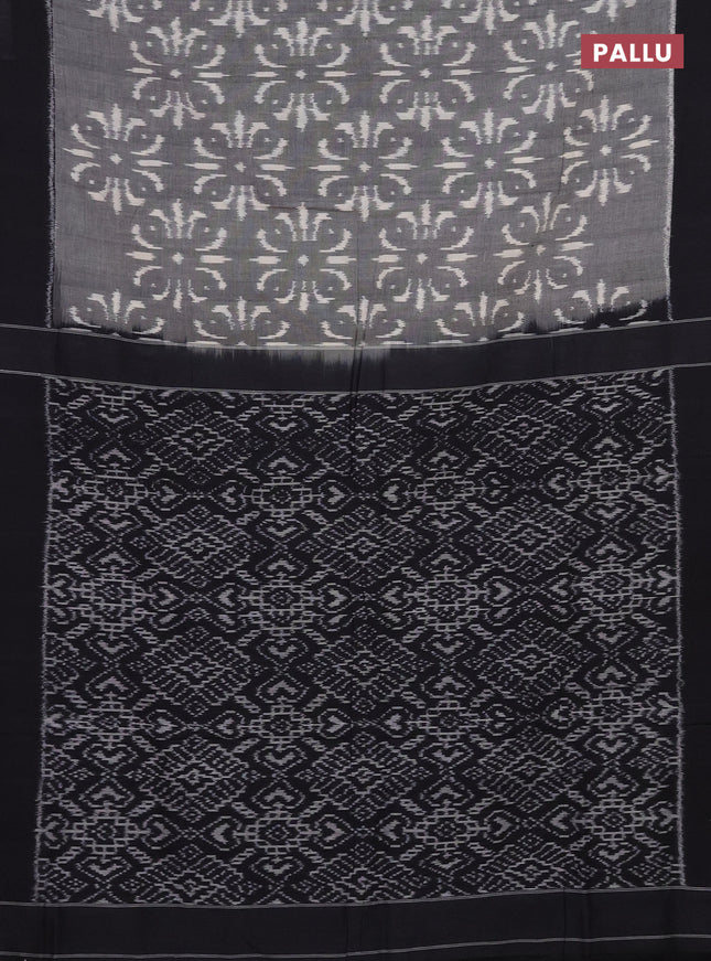 Ikat cotton saree grey and black with allover ikat weaves and simple border