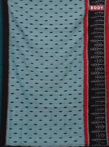 Ikat cotton saree green and black red with allover ikat butta weaves and long ikat style border