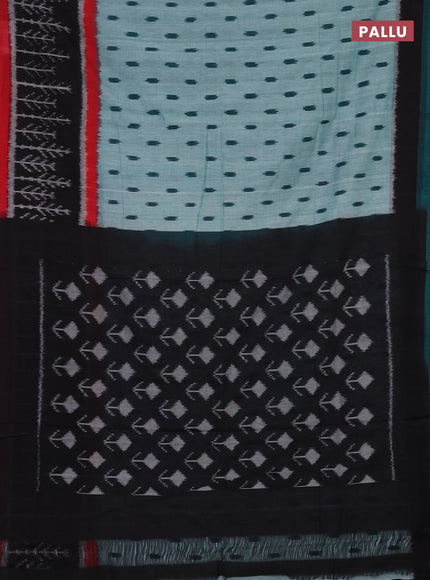 Ikat cotton saree green and black red with allover ikat butta weaves and long ikat style border