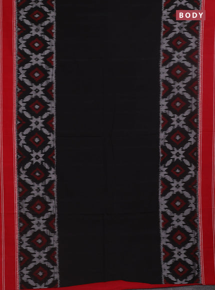 Ikat cotton saree black and red with plain body and rettapet zari woven border