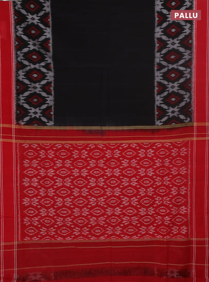 Ikat cotton saree black and red with plain body and rettapet zari woven border