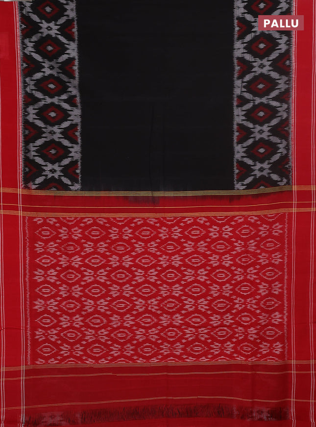 Ikat cotton saree black and red with plain body and rettapet zari woven border