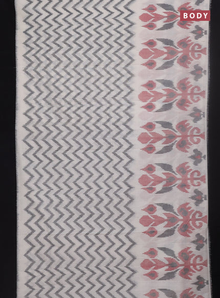 Ikat cotton saree off white and black with allover zig zag ikat weaves and simple border
