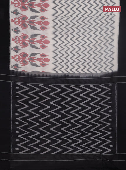 Ikat cotton saree off white and black with allover zig zag ikat weaves and simple border