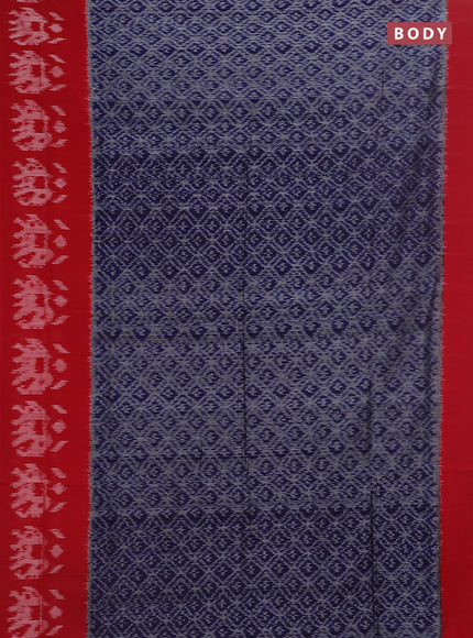 Ikat cotton saree blue and red with allover ikat weaves and long ikat style border