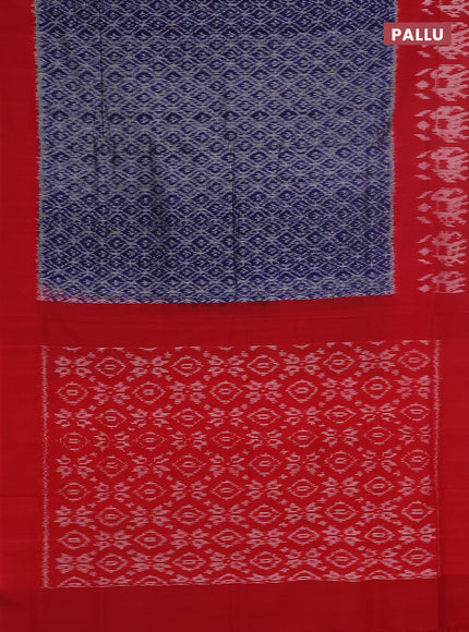 Ikat cotton saree blue and red with allover ikat weaves and long ikat style border