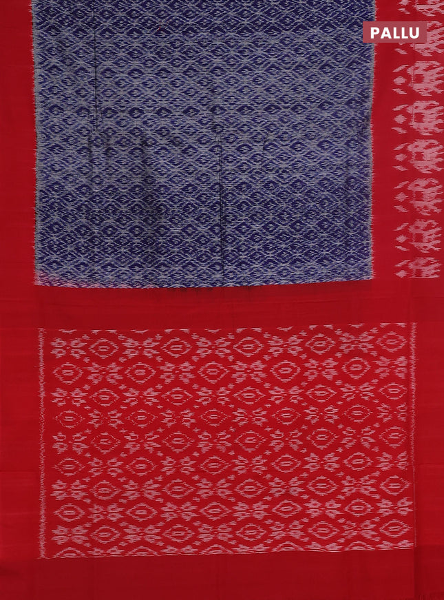 Ikat cotton saree blue and red with allover ikat weaves and long ikat style border