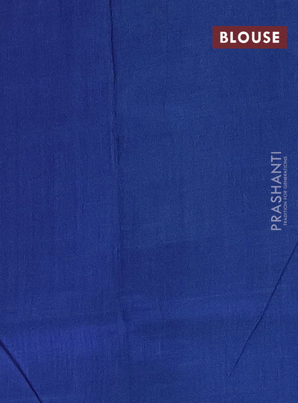 Ikat cotton saree off white and blue with allover ikat butta weaves and temple design ikat style border