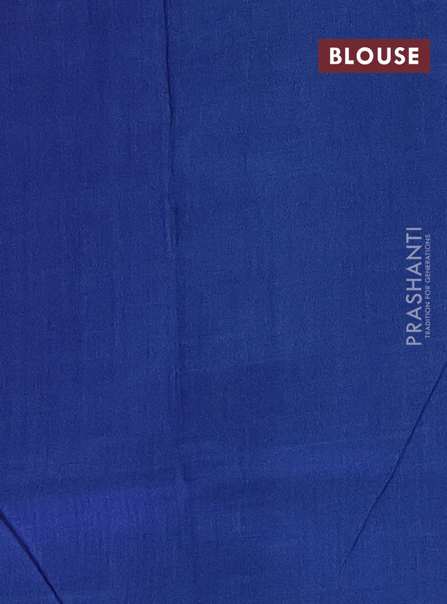 Ikat cotton saree off white and blue with allover ikat butta weaves and temple design ikat style border