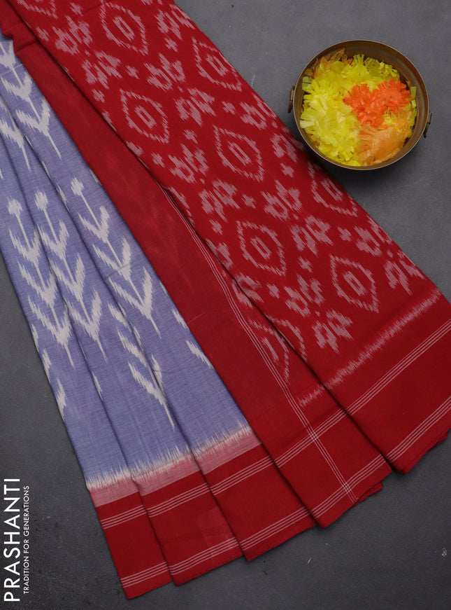 Ikat cotton saree blue shade and red with allover ikat weaves and rettapet border