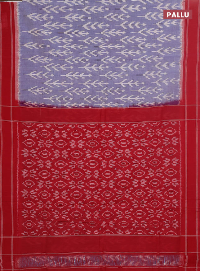 Ikat cotton saree blue shade and red with allover ikat weaves and rettapet border