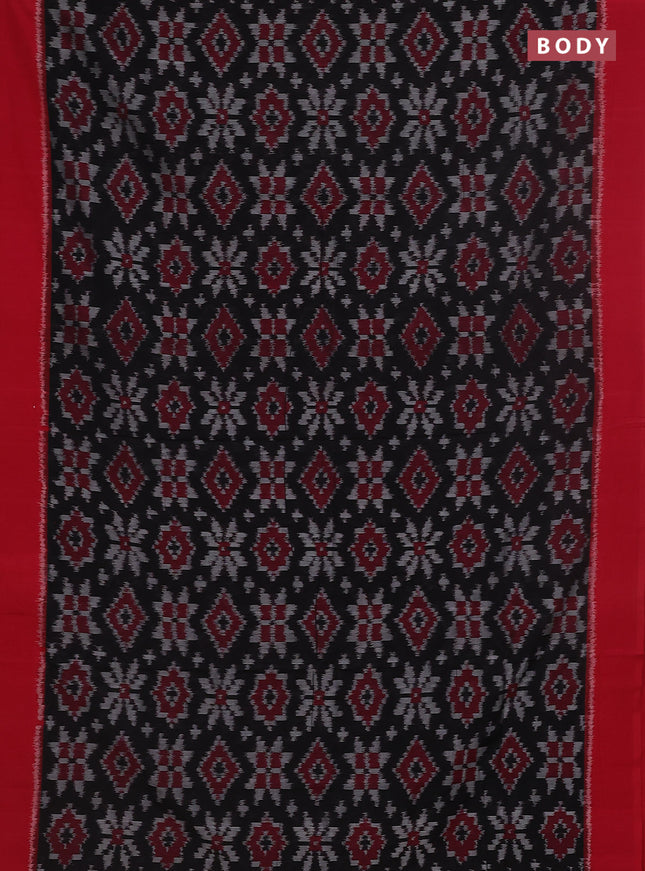 Ikat cotton saree black and red with allover ikat weaves and simple border