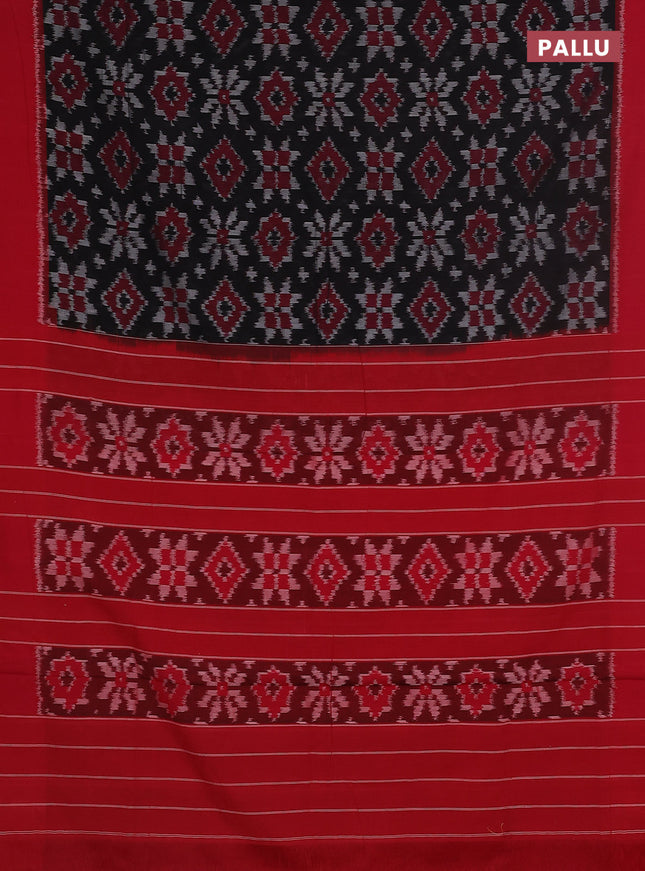 Ikat cotton saree black and red with allover ikat weaves and simple border