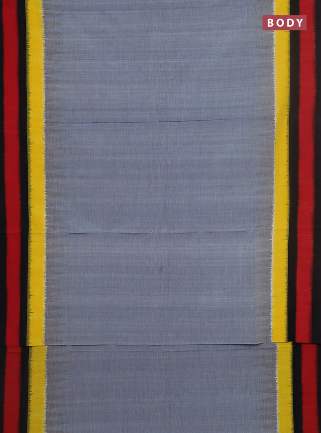 Ikat cotton saree grey and tri colour with plain body and simple border