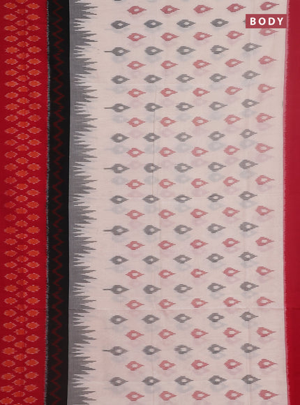 Ikat cotton saree cream and red with allover ikat butta weaves and long ikat style border