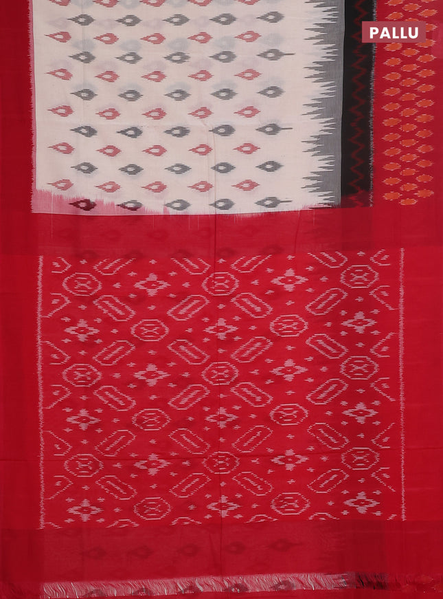 Ikat cotton saree cream and red with allover ikat butta weaves and long ikat style border