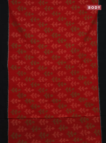Ikat cotton saree red and black with allover ikat butta weaves and simple border