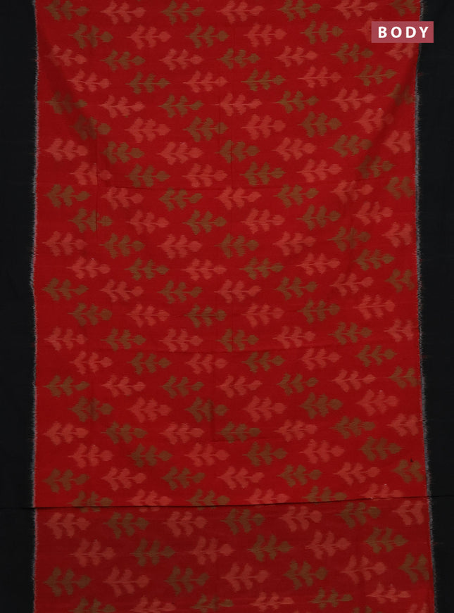 Ikat cotton saree red and black with allover ikat butta weaves and simple border