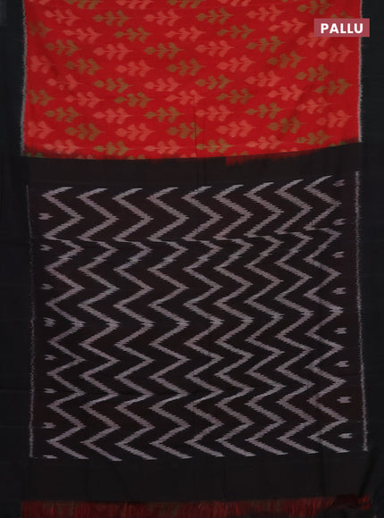 Ikat cotton saree red and black with allover ikat butta weaves and simple border