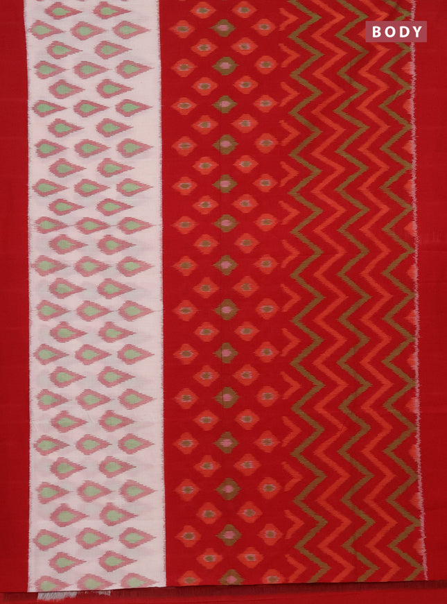 Ikat cotton saree maroon and cream with allover ikat butta weaves and simple border