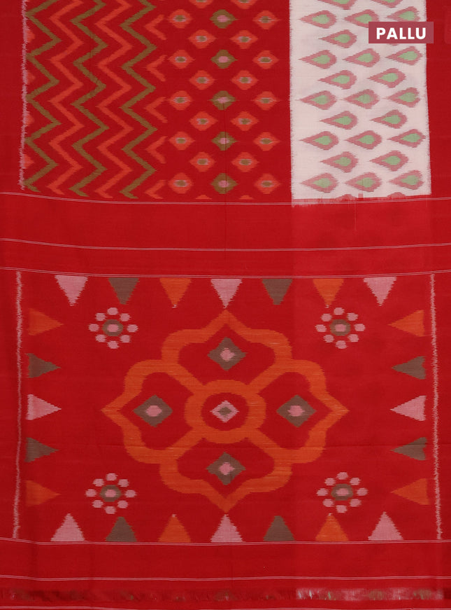 Ikat cotton saree maroon and cream with allover ikat butta weaves and simple border